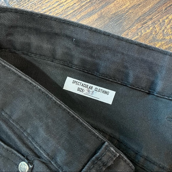 Moto Jeans Distressed Black with White Paint & Front Hem Zipper Skinny - Picture 7 of 7